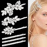 6 Pieces Rhinestone Wedding Hair Clips Bridal Hair Pins Crystal Barrette Elegant Hairpin Bride Silver Bobby Pins Hair Accessories for Women Girls