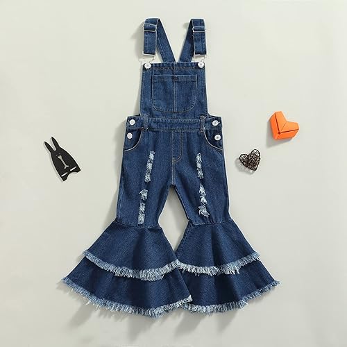 Karuedoo Kid Toddler Baby Girl Denim Overalls Ripped Bell Bottoms