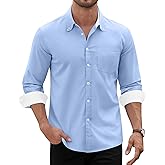 Alimens & Gentle Men's Oxford Shirt Long Sleeve Button Down Shirt Casual Stretch Wedding Dress Shirt with Pocket