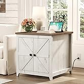 Lifewit Nightstand with Charging Station, Bedside Table with Double Barn Doors, Side Table with Outlet and USB Ports, Night S