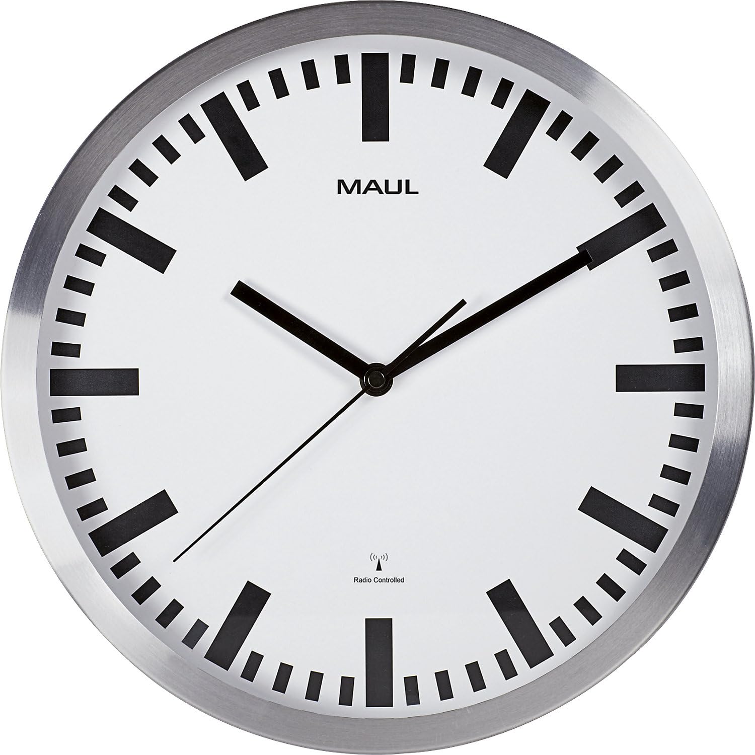 MAUL 9063308 Radio Controlled Pilot / Wall Clock for Living Room, Diameter: 300 mm, Silver