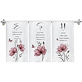 GOOZHO Pink Floral Christian Kitchen Towels, Inspirational Bible Verses Hand Towels for Bathroom Decor, Christian Gifts for Women, Religious Decor Dish Tea Towels for Kitchen, 16x24 Inch Set of 3