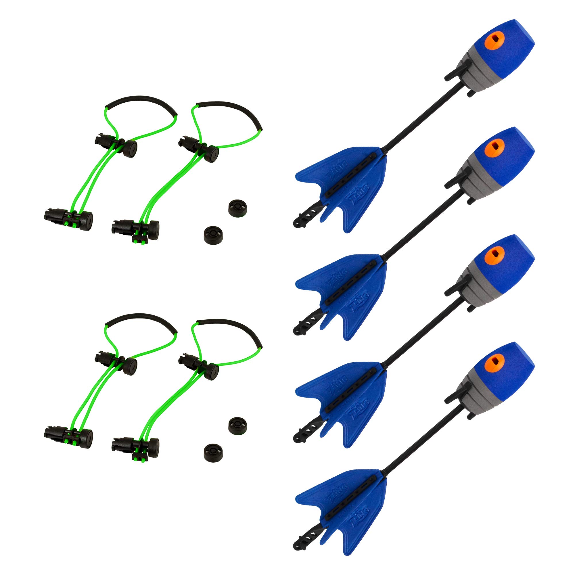 Zing Hyperstrike Bungee & Arrow Replacement Set - 2 Green HyperStrike Bungees & 4 Blue Zonic Whistle Arrows, For HYPERSTRIKE BOWS ONLY