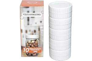 10 Pieces White Plastic Mason Jar Lids with Silicone Grommets, Gift Wrap Container Small Food Storage Cover, Reusable Leak Pr