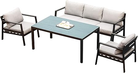 Amazon De Aluminium Garten Sitzgruppe Mit Esstisch Bank Und 2 Stuhlen