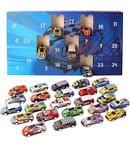 Hot Wheels Toy Cars, 2024 Advent Calendar, 8 1:64 Scale Cars, 16 Winter-Themed Accessories Behind 24 Numbered Doors A Playmat