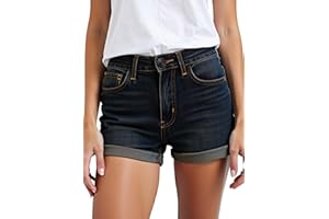 HOCAIES Women's Juniors Mid Rise Jean Shorts Folded Hem Denim Shorts for Women