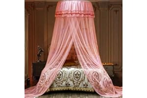 Jolitac Bed Canopy Lace Mosquito Net for Girls Beds, Unique Princess Play Tent Mesh Canopies Large Lace Dome Curtain Drapes Home & Travel (Pink)