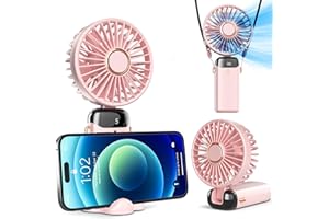 Koonie Portable Handheld Fan, Battery Operated Fan with Base, 8 Hours, Digital Display, 5 Speeds, 90° Ajustable, Rechargeable Mini Fan for Outdoor Indoor Pink