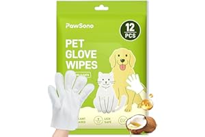 PAWSONO 12PCS Hypoallergenic Pet Glove Wipes for Dogs & Cats - Quick Clean & Deodorizing Between Baths & Travel | Dog Washing Wipes for Fur, Butt, Paws, Eyes & Ears |Cat Cleaning Gloves for Grooming & Bathing