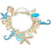 Spiritrain Handmade Starfish Seashell Pearl Bracelets for Women Gold Plated Bohemian Charm Sea Shell Couch Beads Adjustable Chain Anklet Bracelets Hawaiian Beach Holiday Mermaid Costume Jewelry Gifts