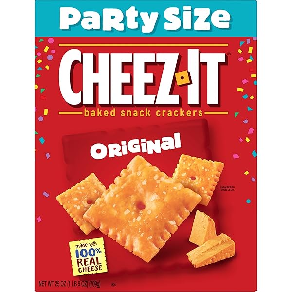 CHEEZ-IT CHEESE CRACKERS, BAKED SNACK CRACKERS, LUNCH SNACKS, PARTY SIZE, ORIGINAL, 25OZ BOX (1 BOX)
