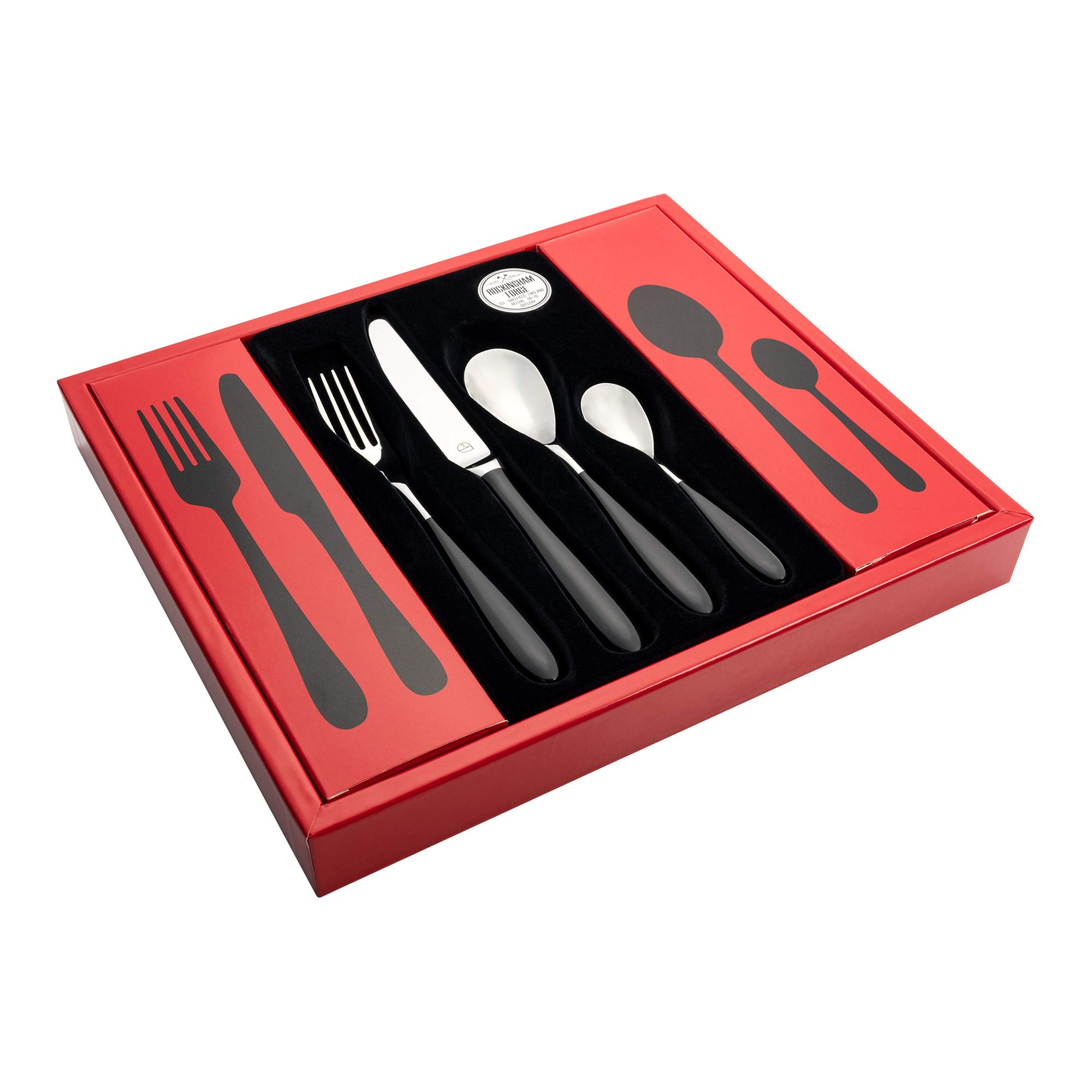 Grunwerg 24BX650BK Rockingham Forge Yin and Yang Designer Collection 24 Piece Cutlery Set – 18/10 Stainless Steel, Red Gift Box, Black Handles