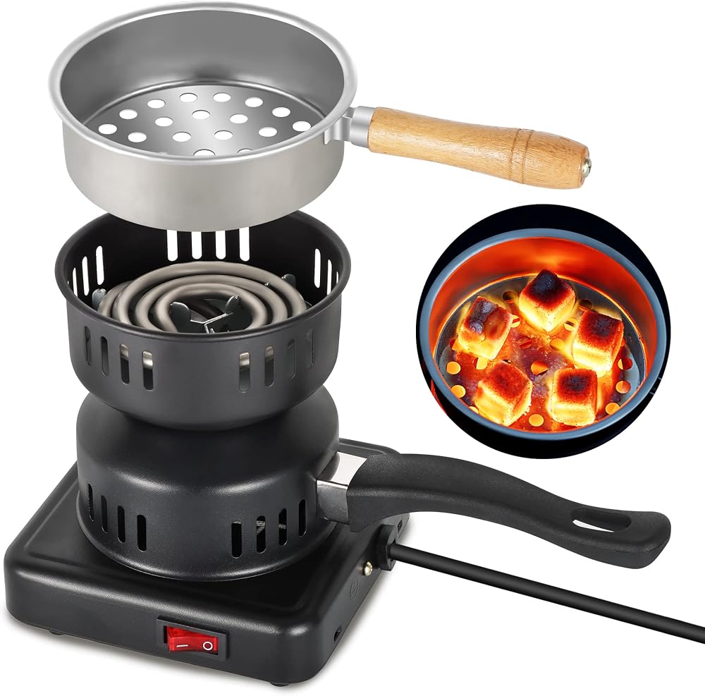 REAMIC Electric Charcoal Burner 500W Hot Plate Black UK Plug Coconut Coal