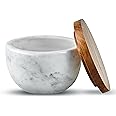 MarcZero Large Salt Box Spice Seasonings Keeper Pepper Container,Marble Base with Wooden Cover,Salt Cellar Big Capacity Elegant Design (White)