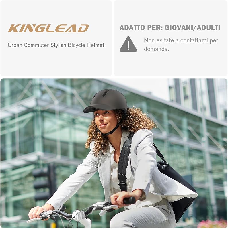Casco da bicicletta, Urban Commuter, elegante casco da bicicletta, da uomo e da donna, per ciclismo, trekking, city scooter, casco regolabile