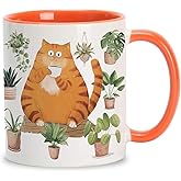 Hyturtle Cute Orange Cat Coffee Mug, Christmas Gifts For Cat Mom, Plant Decor Gift For Plant Lovers, Gardening Birthday Gift for Girls, Gardener Present 11oz Two Tone Orange White Ceramic Tea Mug Cup