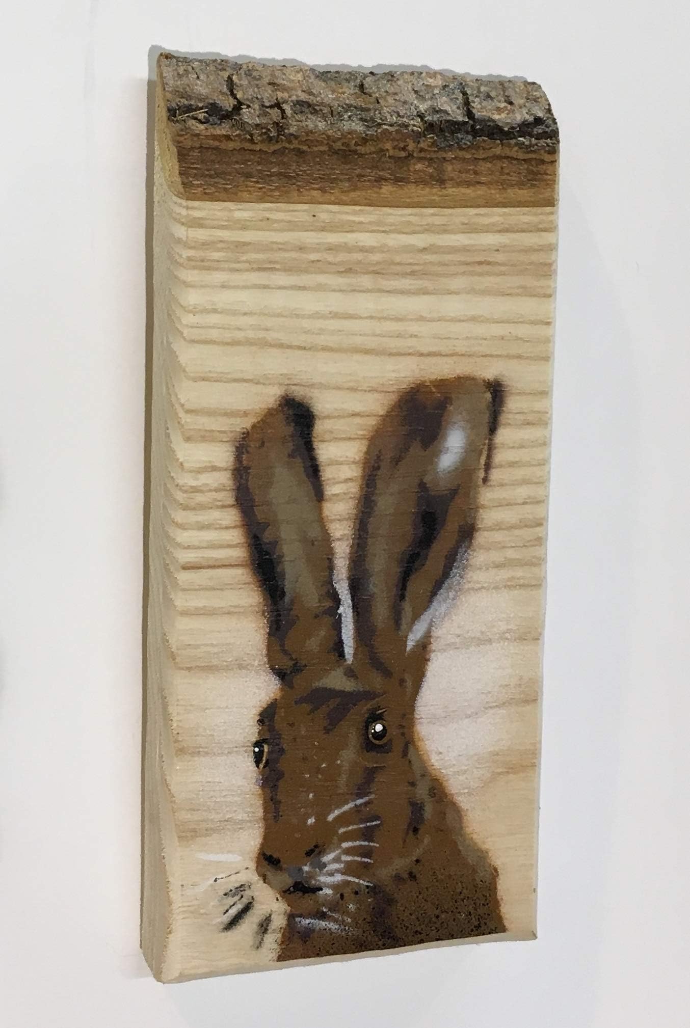 Hare Stencil Artwork Painting on Ash Wood | Easter Gift | Handmade Picture Art for Him or Her - Gift for Mum | Dad | Birthday | Wedding picture size 8 x12cm