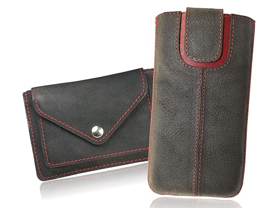 OrLine Handytasche geeignet für Lenovo K5/K5 Plus mit Mini Geldbörse. Ledertasche Tasche Echtleder Etui Leder-Hülle (Lasche m