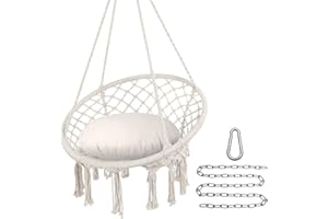 Y- Stop Hammock Chair Macrame Swing Chair, Max 330 Lbs, Hanging Chair Cotton Rope Hammock Chair Swing for Indoor and Outdoor Use, Beige