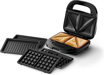 Croque-Monsieur 5000, 3-en-1, 3 Jeux de Plaques, 750W, Noir