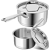 MICHELANGELO Stainless Steel Saucepan Set with Stainless Lids, Tri-Ply Bottom Sauce Pan with Lid, Sauce Pot Set 1QT & 2QT, Nonstick Saucepan, Dishwasher Safe