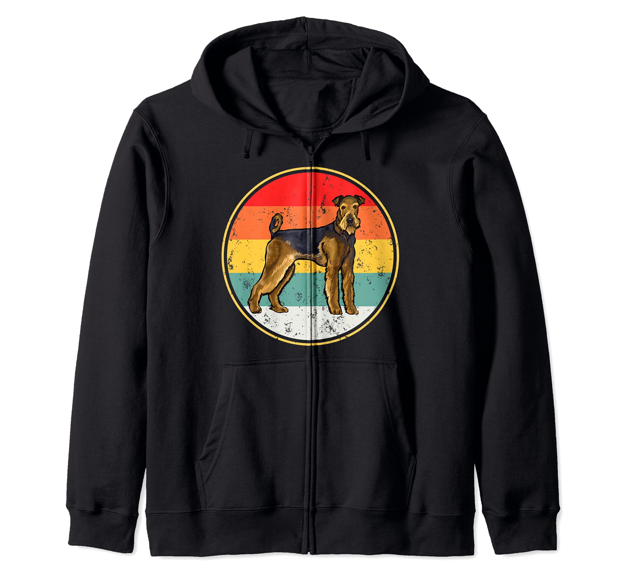 Vintage Retro Sunset Airedale Terrier Dog Zip Hoodie