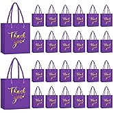 Honoson 60 Pcs Mini Thank You Gift Bag with Handle Bulk 4 x 2.75 x 4.5'' Small Paper Foil Bag for Valentines Day Wedding Gift Wrapping Birthday Party(Purple)