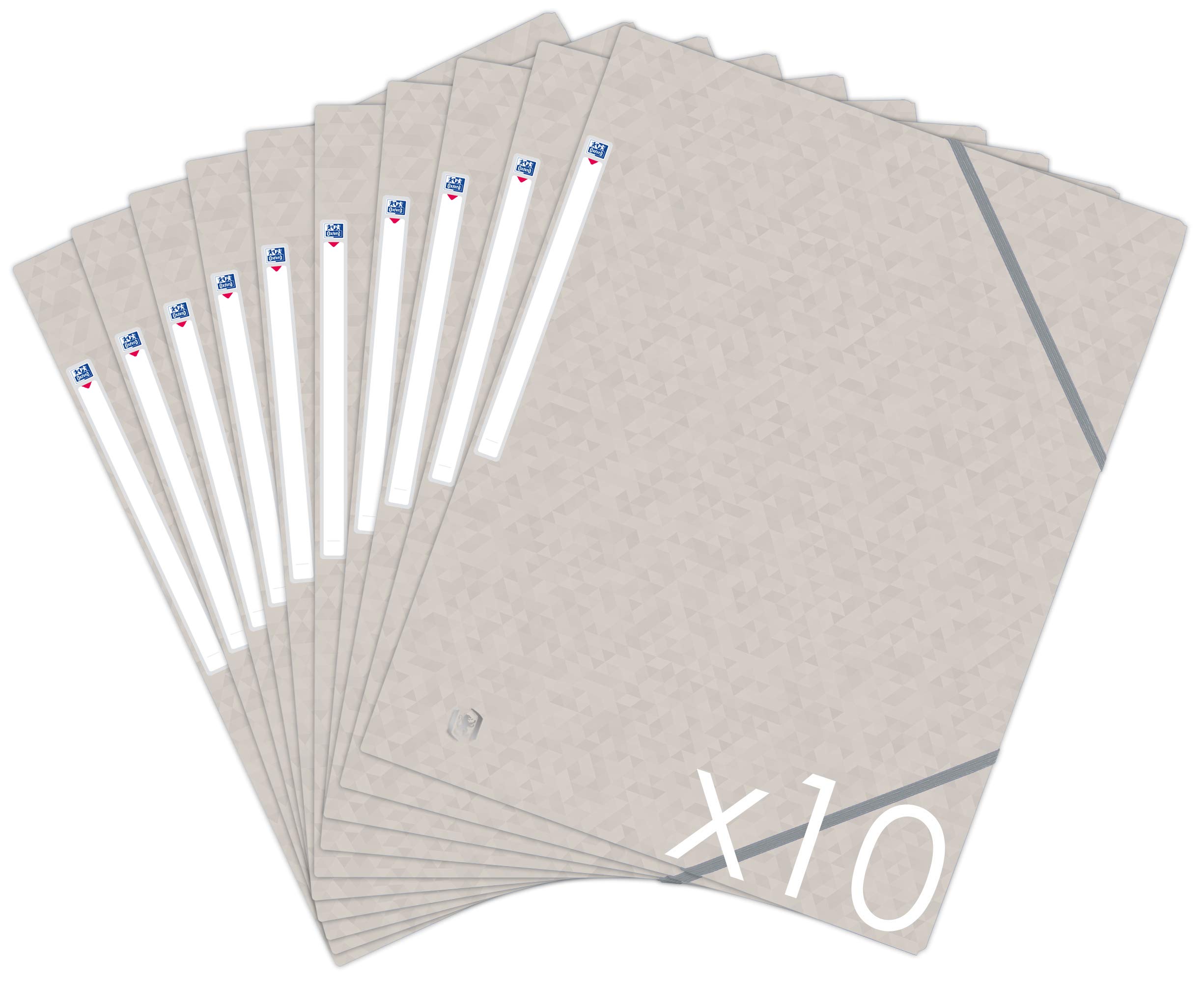 Oxford Topfile+ Pack of 10 Cardboard Folders with 3 Flaps, A4, Elastic Closure and Pockets, Beige