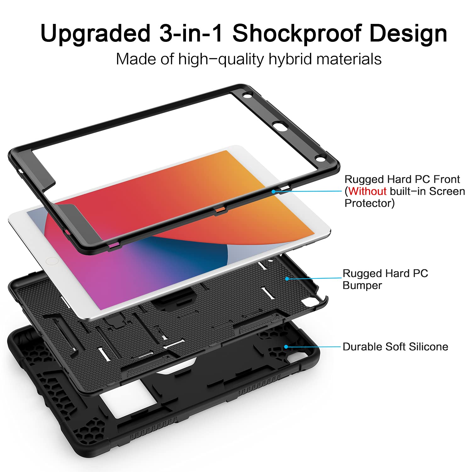 Case for iPad 9th Generation/iPad 8th Generation/iPad 7th Generation (10.2 Inch, 2021/2020/2019 Model), Slim Heavy Duty Shockproof Rugged Protective Case for iPad 10.2 inch, Black
