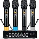 ZERFUN Pro Wireless Microphone System 4 Channel, UHF Metal Cordless Handheld Mics with Echo Bluetooth for Church Karaoke Singing, 4x50 Adjustable Frequency(MU-898 Battery 4 Handheld)
