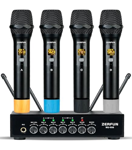 Amazon.com: ZERFUN 4 Channel Rechargeable Wireless Microphone