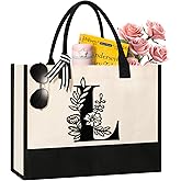 Tecanne Personalized Initial Canvas Tote Bag, Suitable for Birthday, Wedding, Beach, Holiday, Gifts for Women, Mom, Teachers, Nurses, Best Friends, Bridesmaids (L)