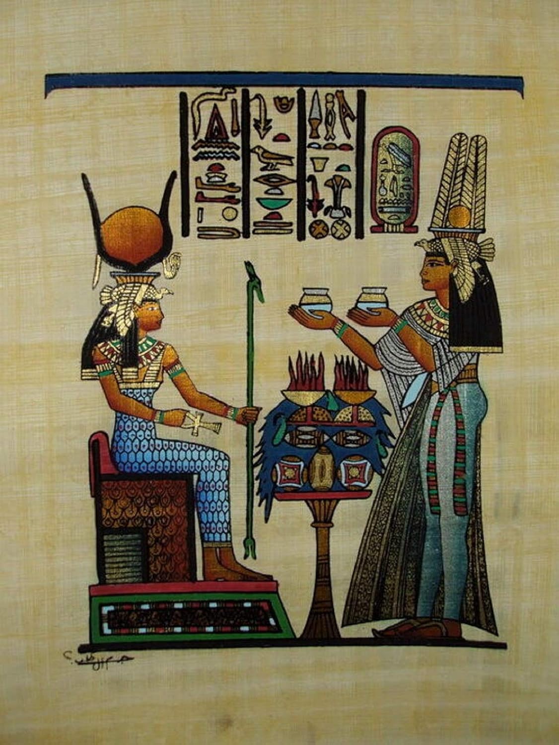 Paintings - Authentic Egyptian Egypt Original Hand Painted Painting Papyrus Paper Pharaoh Pharaohs Ancients 8
