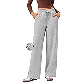 PINSPARK Womens Fleece Wide Leg Sweatpants High Waisted Athletic Sweat Pants Winter Baggy Workout Pant with 2 Pocket