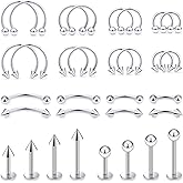 Xnsjeyy 16G 20G Horseshoe Septum Nose Lip Rings Surgical Steel Tragus Forward Helix Conch Rook Daith Snug Cartilage Earring Medusa Vertical Labret Snake Bite Monroe Lip Piercing Jewelry for Women Men