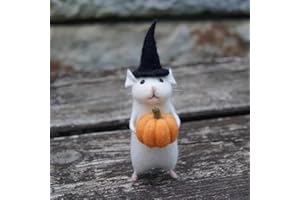 SAINGACE Felt Mouse Ornament, Cute Felt Mice Figurine for Halloween Christmas Decor, Handmade Needle Felted Mouse Halloween Christmas Mouse Decorations (Halloween Mouse with a Pumpkin)