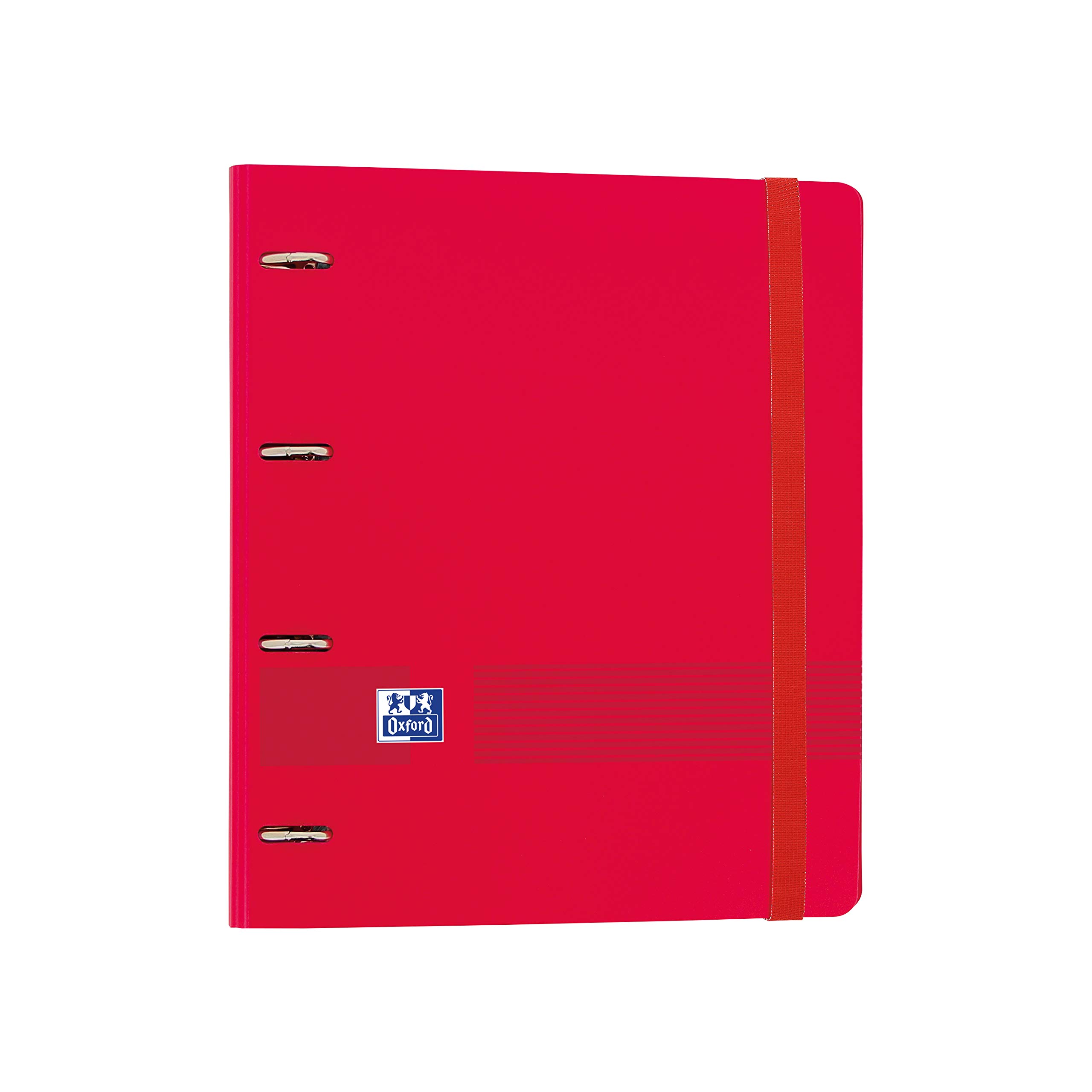 Oxford, Oxford Live & Go 4 Ring Binder Polyfoam with Refill and Elastic Band A4+ with Refill, 100 Sheets, 5 Coloured Strips and 5 x 5 Squares, Red