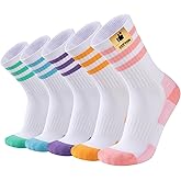 COOPLUS Womens Athletic Crew Socks Cushioned Cotton Wicking Outdoor Recreation Sports Calf Socks 5 Pairs