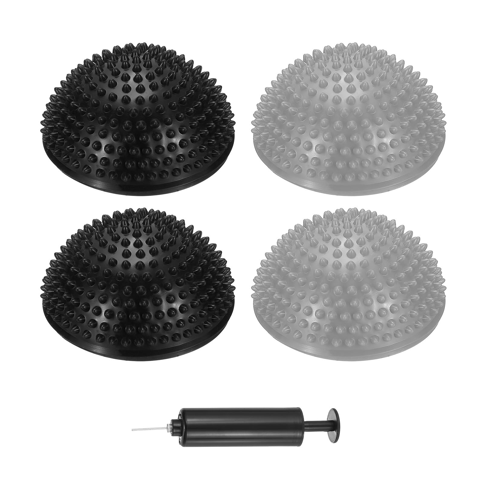 PATIKIL 4 Pcs Half Spiky Domes Balance Pods 6.7x3.1 Inch, Balance Trainer Dots with Hand Pump for Core Body Balancing Stability Training Foot Massage, Silver/Black