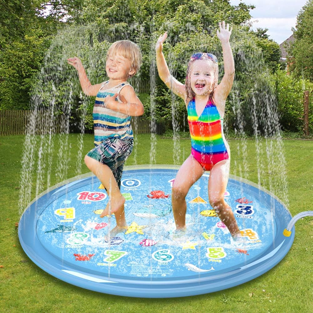 Jasonwell Sprinkler for Kids Splash Pad Play Mat 60" Baby Wading Pool for Toddlers Summer Outdoor Water Toys Kids Sprinkler Pool for Boys Girls Children Numbers Learning Age 1 2 3 4 5 6 7 8: Toys & Games