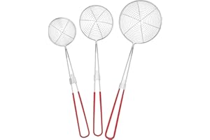 Lurrose 3pcs Stainless Steel Skimmer Ladle Slotted Spoon Pasta Drainer Spider Strainer for Cooking Kitchen