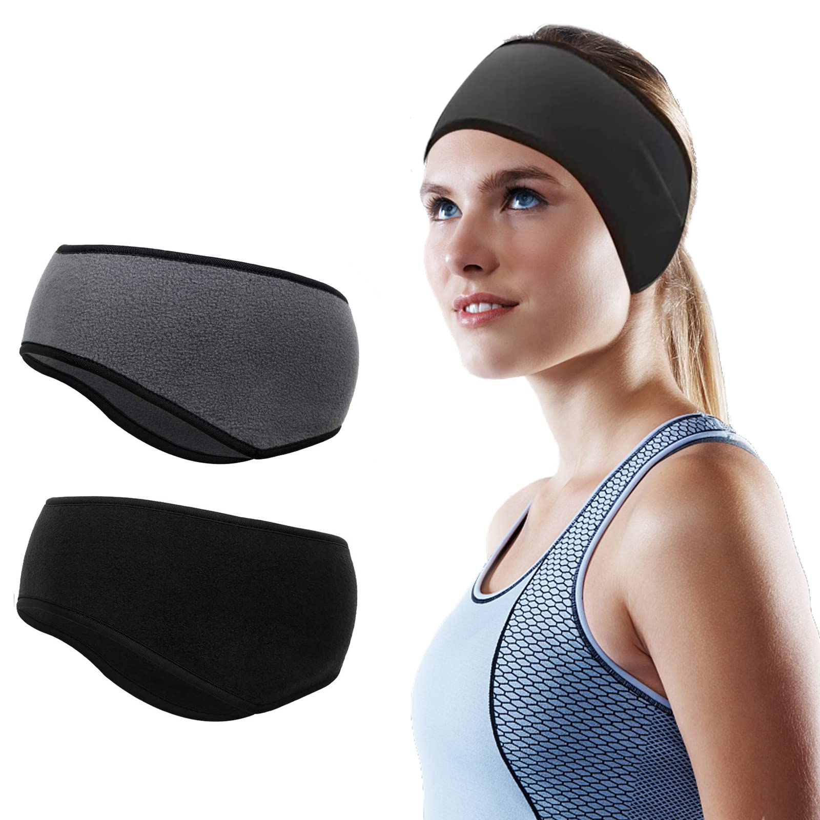 AOOGON Pack of 2 Winter Sports Headbands, Ear Warmers, Windproof, Cold Protection, Elastic Earmuffs Headband for Jogging, Running, Hiking, Cycling, Motorcycling, Driving, As The Pictures Show, As the