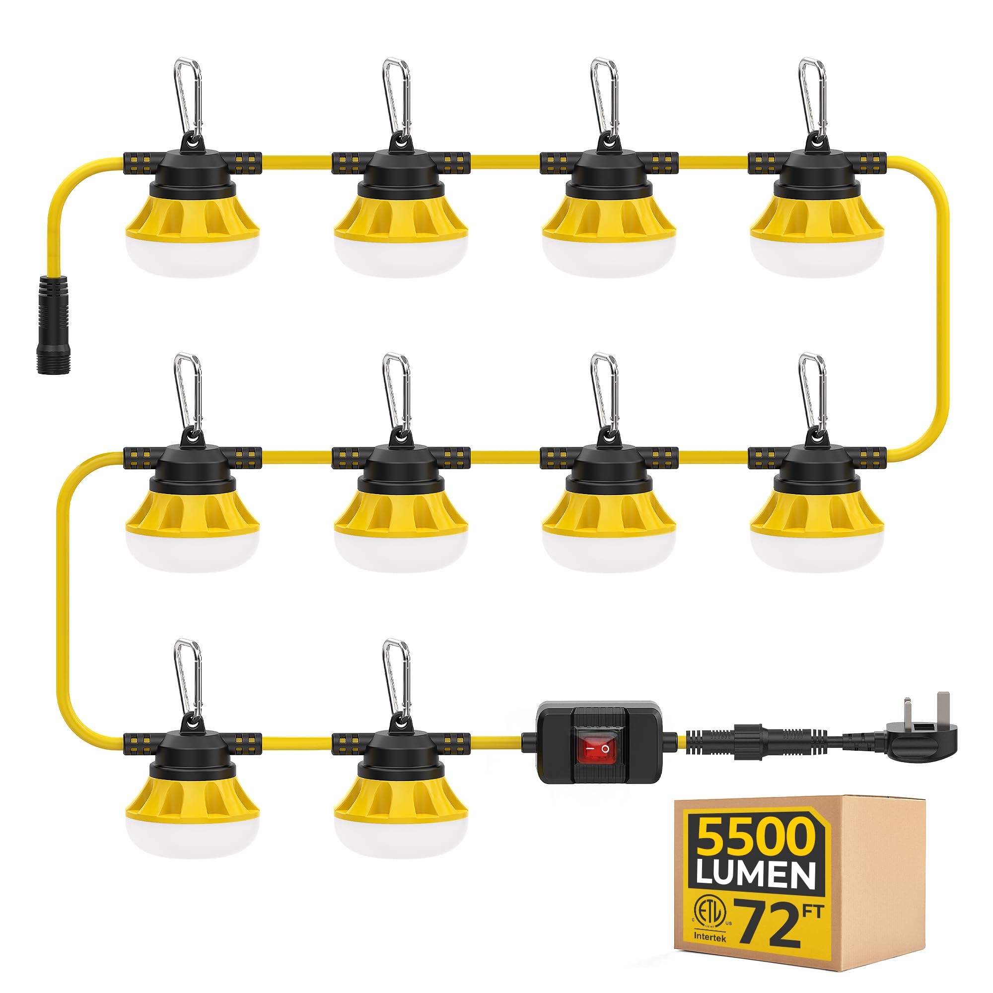 HYANGLUX Outdoor LED String Lights: 72FT/22M Linkable Hanging Work Light with Switch & 10 Bulbs CE Listed Bright Outside Home Temporary Lighting for Patio Camping Attic Garage Deck Porch Yard