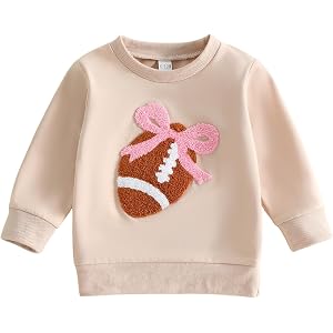 Lamuusaa Baby Girl Football Outfit Football Bow Embroidery Crewneck Sweatshirt Long Sleeve Shirts Toddler Fall Tops 6M-4T