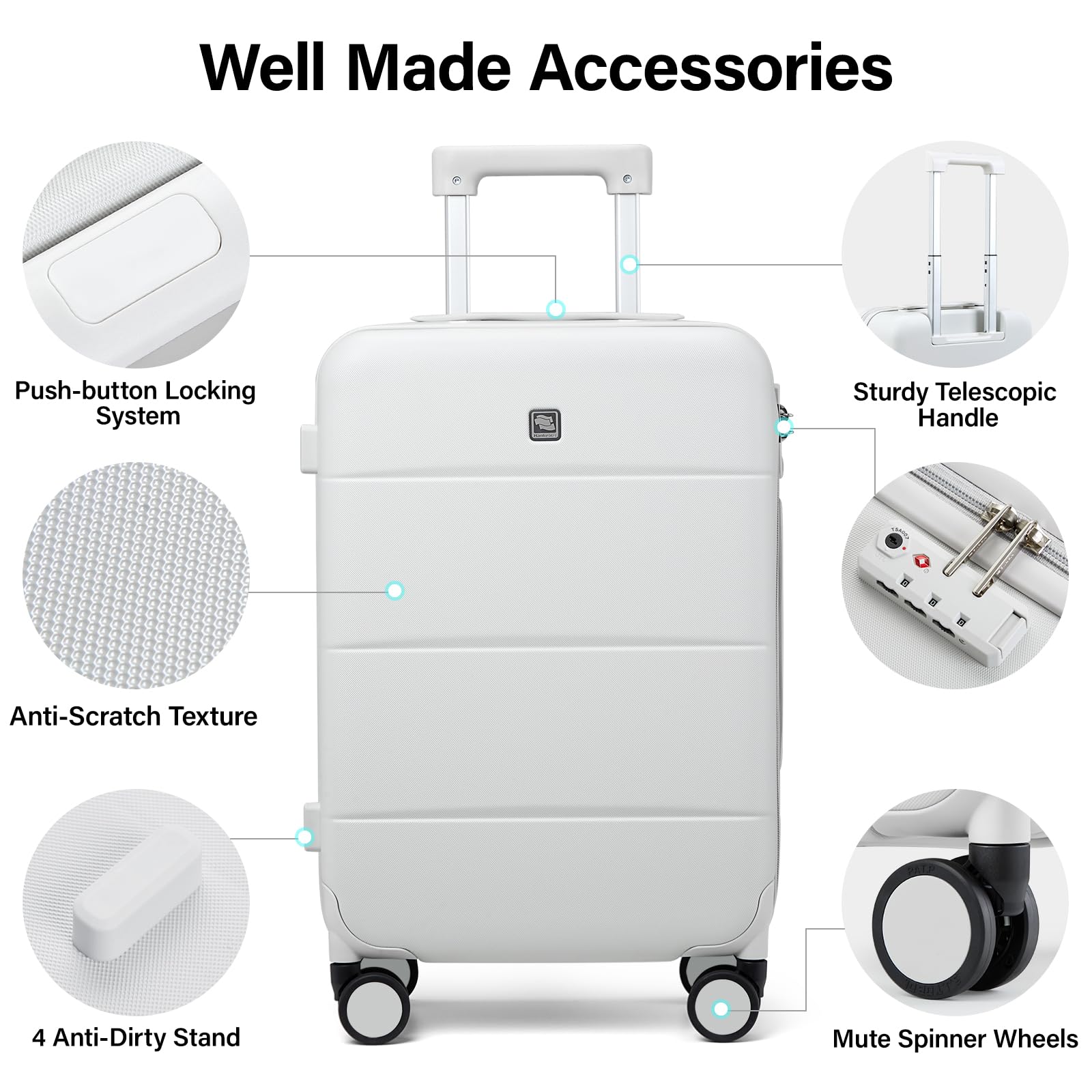 Hanke 20 Inch Carry On Luggage 22x14x9 Airline Approved PC Hard Shell Suitcases with Wheels TSA Luggage for Women Men Lightweight Travel Luggage(Smoke White)