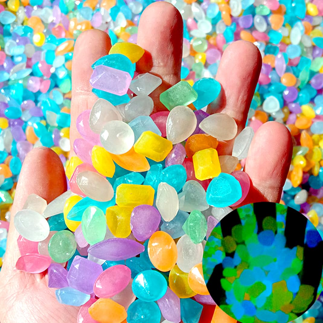 100 pcs Glow in the Dark Rocks, Mixed Color Fish Tank Rock Garden Decorations Stones, Luminous Resin Pebbles Glow Rocks for Landscaping for Garden Fish Tank Aquarium Planter Walkway (100 pcs)