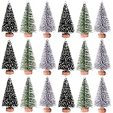 Eshylala 24 Pack Mini Christmas Trees with Wood Base Artificial Mini Pine Trees Frosted Sisal Trees Home Party Decoration Ornament DIY Craft