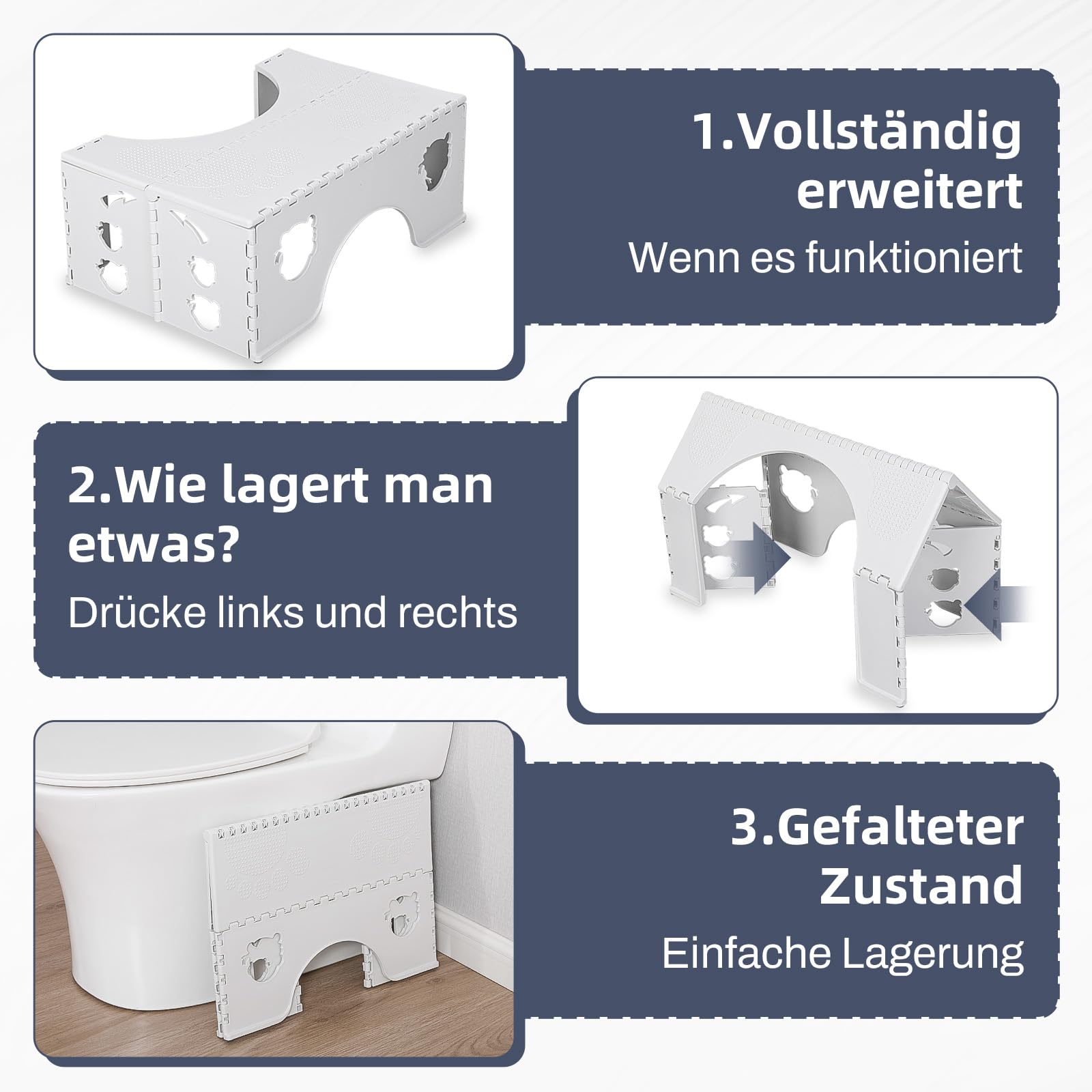 Klappbarer Toilettenhocker Erwachsene Weiß Platzsparend | WC Tritthocker Faltbar Fußhocker für Klo | Stuhlgang Hocker für Toilette Bad Komfortables Design 2