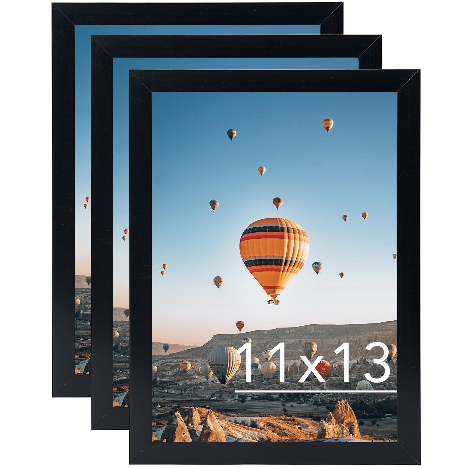 Photo 1 of JCJMY 11x13 Black Picture Frame Set of 3, Horizontal and Vertical Formats for Wall Hanging, 11 x 13 Wall Gallery Poster Photo Frames with Shatter Resistant Plexiglass, 3 Pack, Black